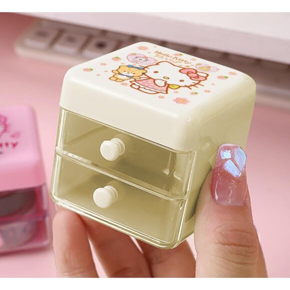 Hello Kitty Double-Layer Mini Drawer Organizer Desktop Storage Stickers Jewelry - Picture 3 of 6
